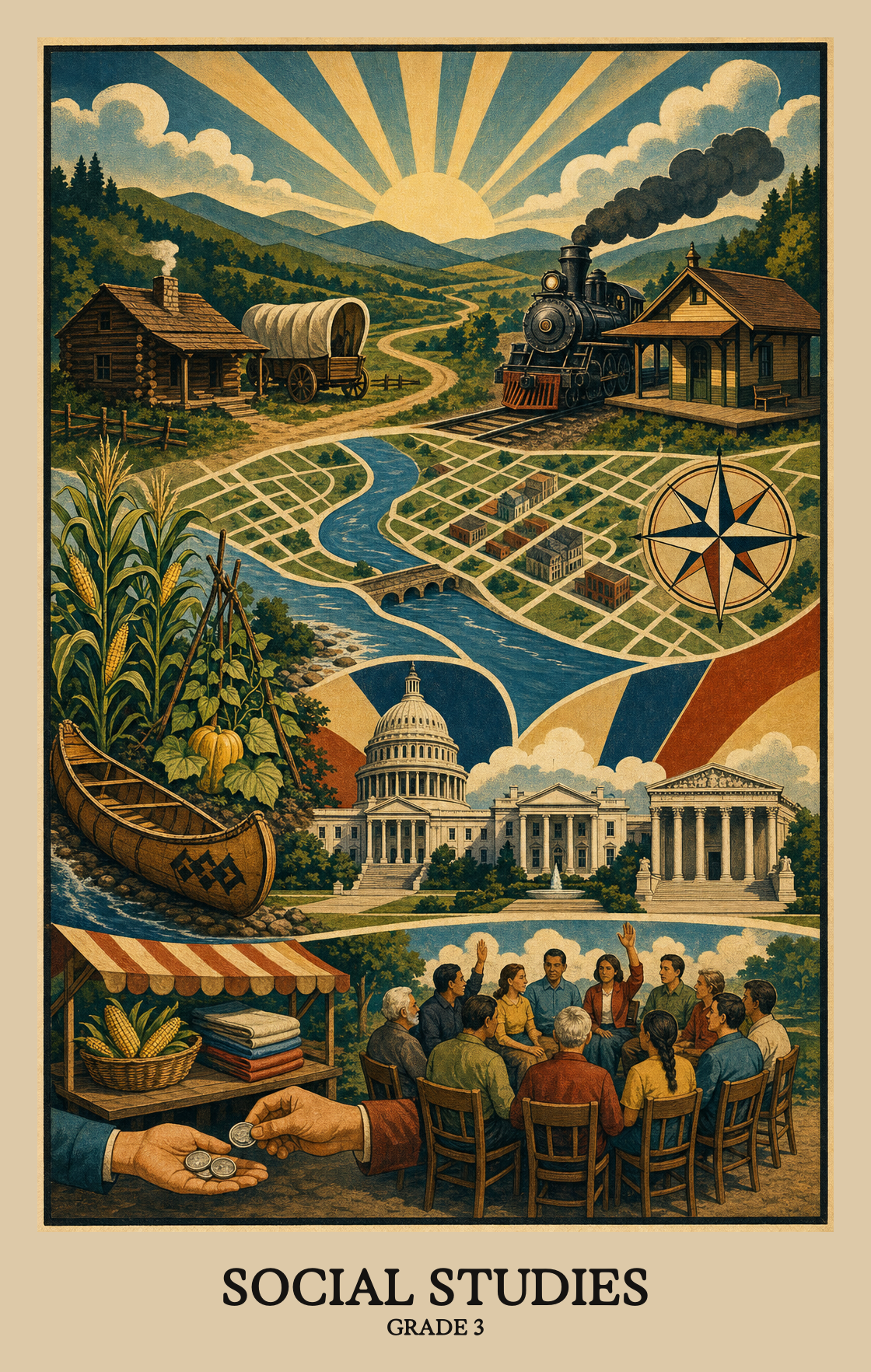 Illustration of what students learn in Grade 3 Social Studies