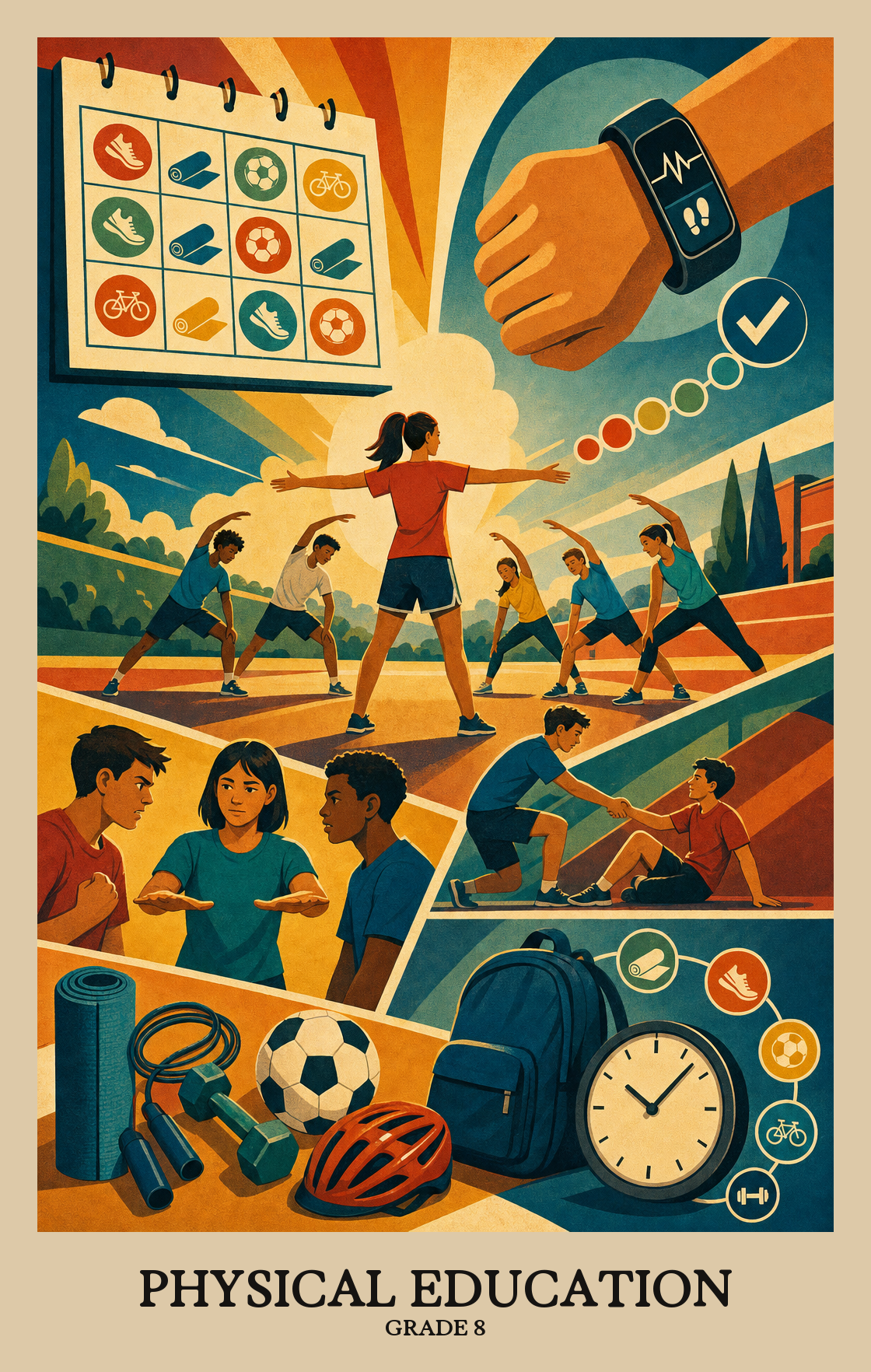 Illustration of what students learn in Grade 8 Physical Education
