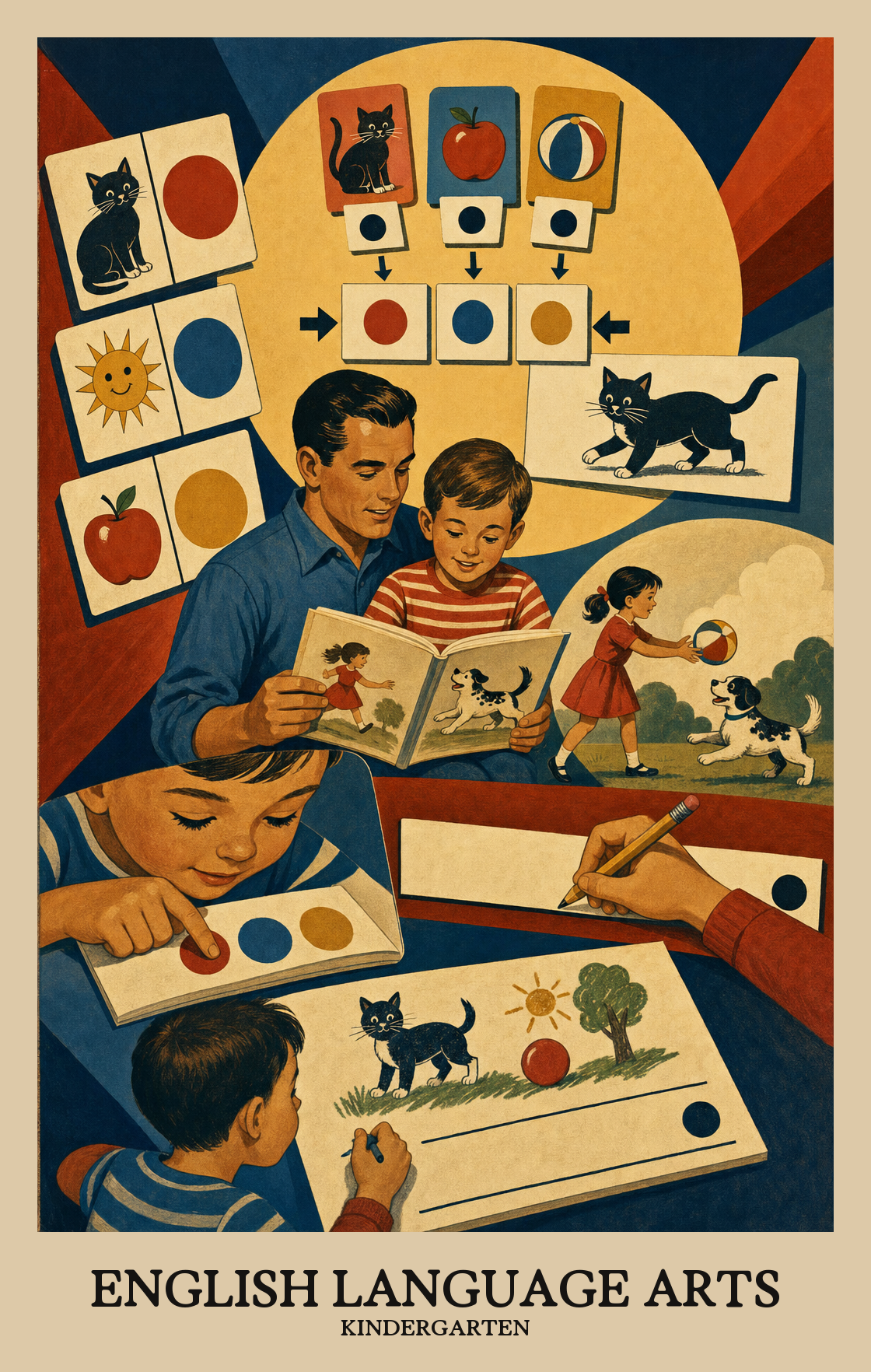 Illustration of what students learn in Kindergarten English Language Arts