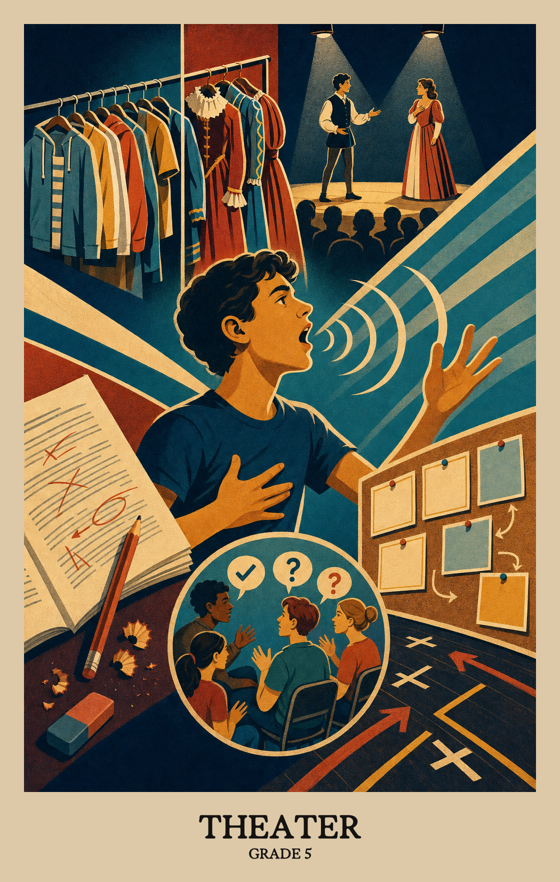 Illustration of what students learn in Grade 5 Arts: Theatre